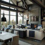 Η ξυλώδης ζεστασιά σε συνδυασμό με το γυαλί δημιουργούν ένα πιο φωτεινό και χαρούμενο σαλόνι