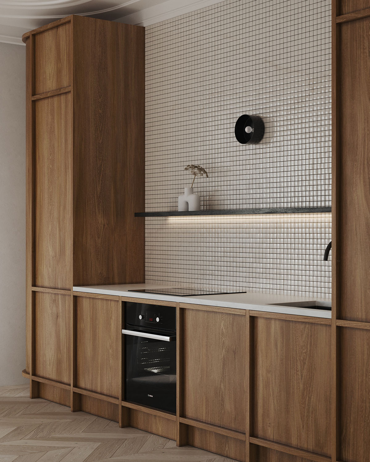 Ψηφίδα στην πλάτη μοντέρνας κουζίνας