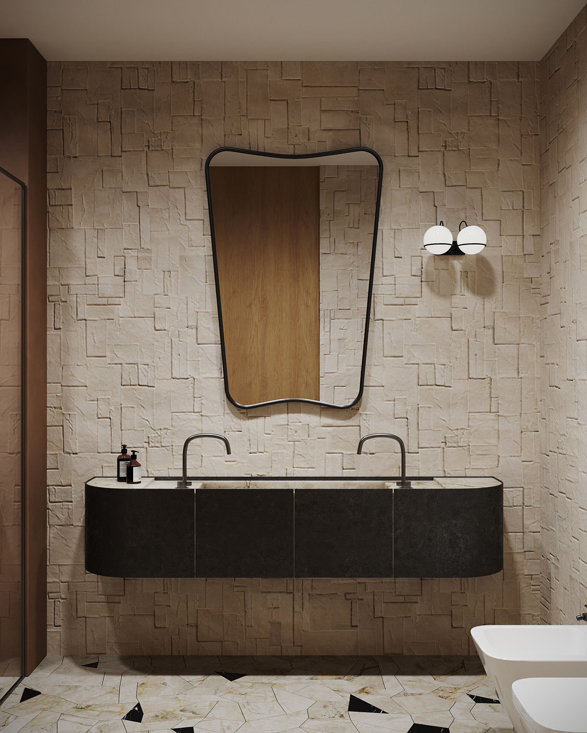 Μπάνιο σε αποχρώσεις του καφέ, μαύρου και λευκού χρώματος