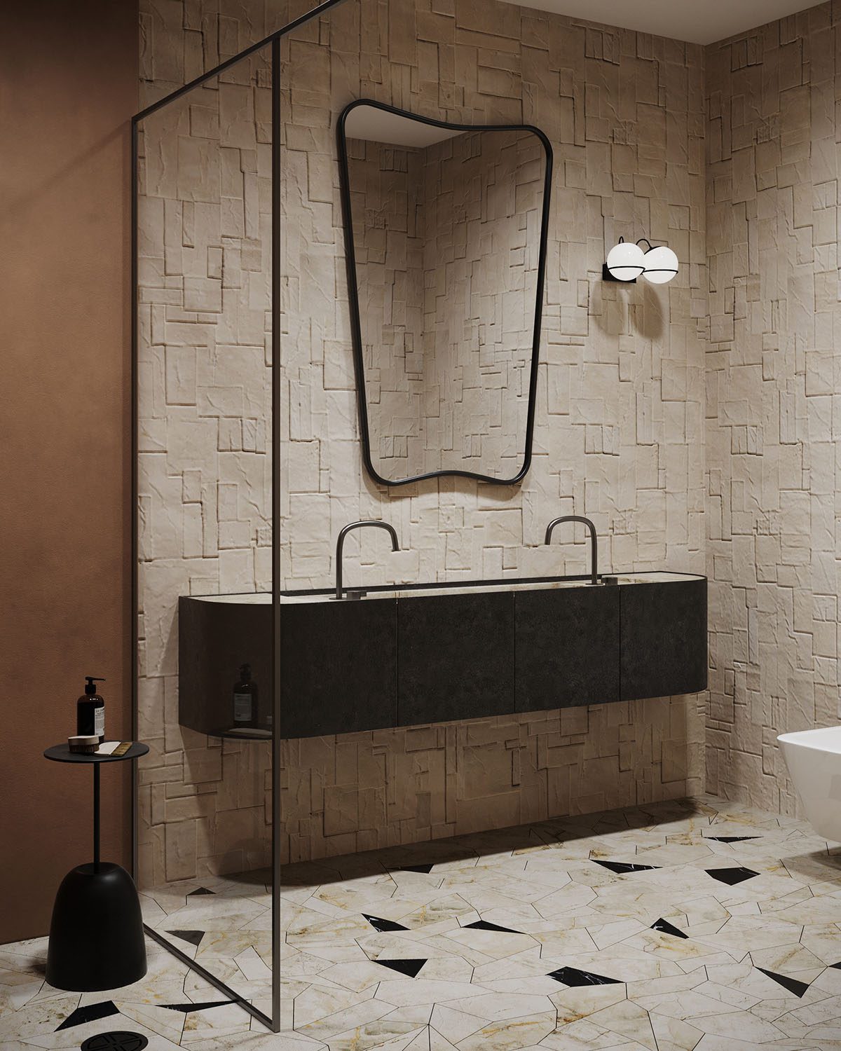 Μπάνιο σε αποχρώσεις του καφέ, μαύρου και λευκού χρώματος