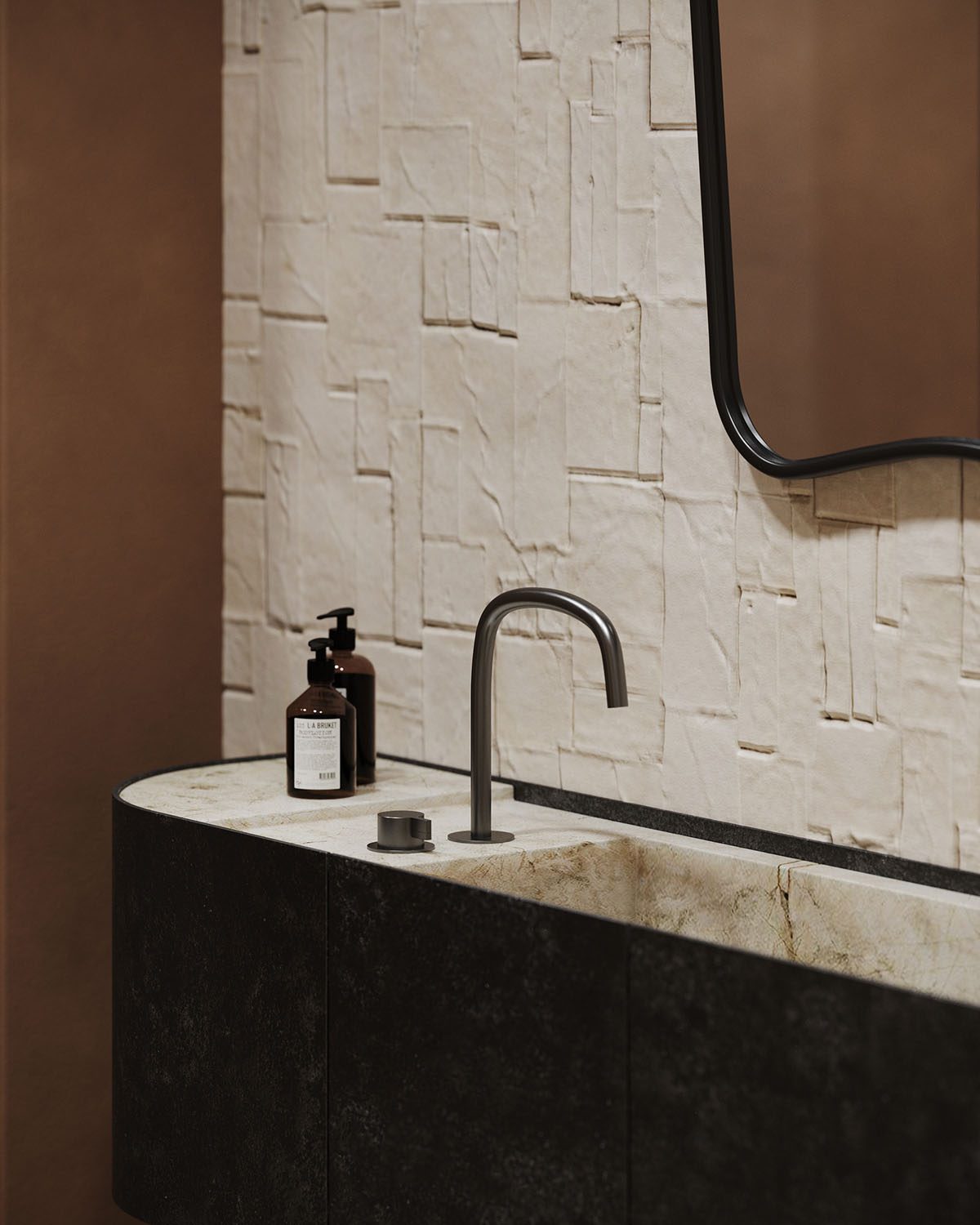 Μπάνιο σε αποχρώσεις του καφέ, μαύρου και λευκού χρώματος