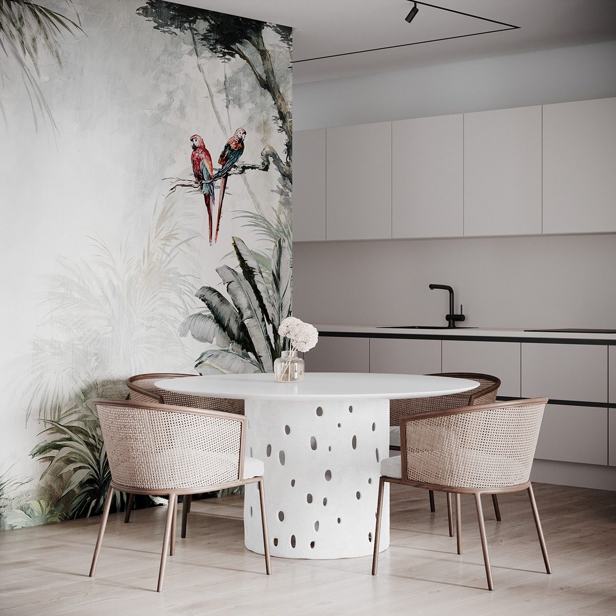 στρογγυλή τραπεζαρία με βάση