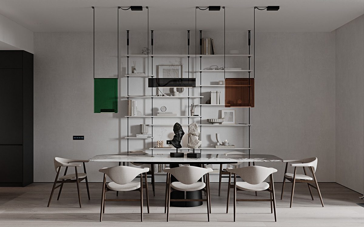 Λευκή τραπεζαρία με λευκές καρέκλες