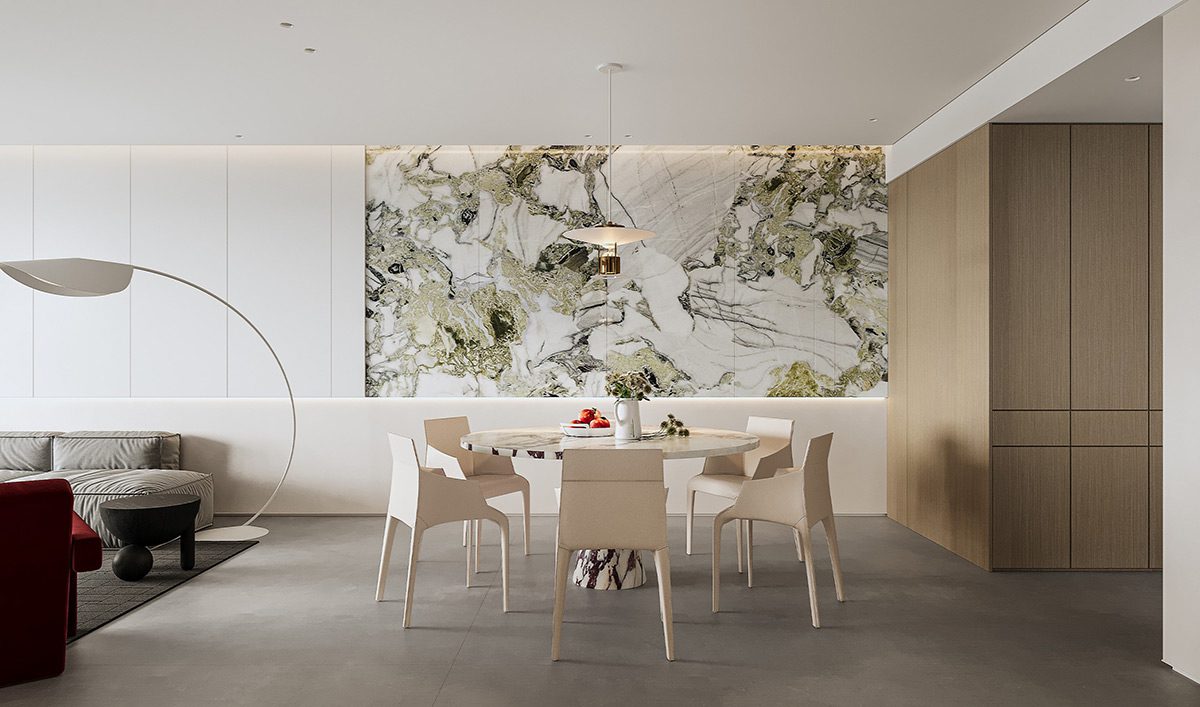 Διακόσμηση τραπεζαρίας με λευκές καρέκλες