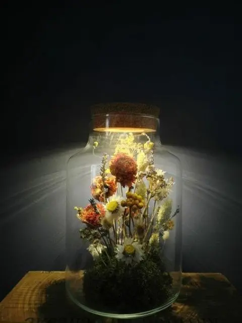 terrarium με αποξηραμένα λουλούδια