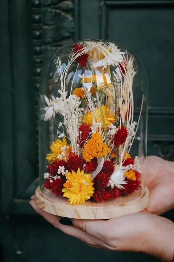 terrarium με αποξηραμένα λουλούδια